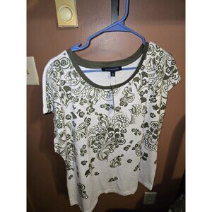 Tommy Hilfiger White Olive Green ombre Print Short Sleeve T-Shirt XL